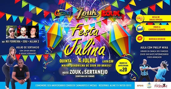 Noite de Zouk e Festa Julina no Carioca Club