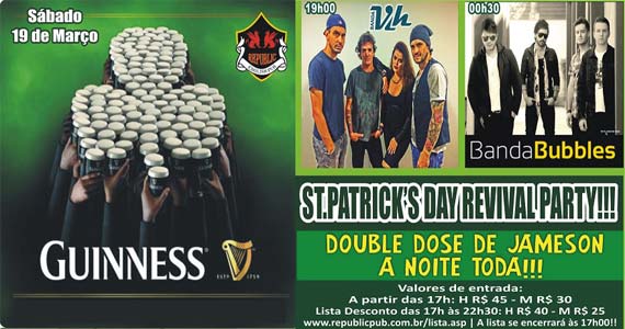 Republic Pub recebe bandas Vih e Bubbles com clássicos do rock neste sábado - St. Patricks Week Eventos BaresSP 570x300 imagem