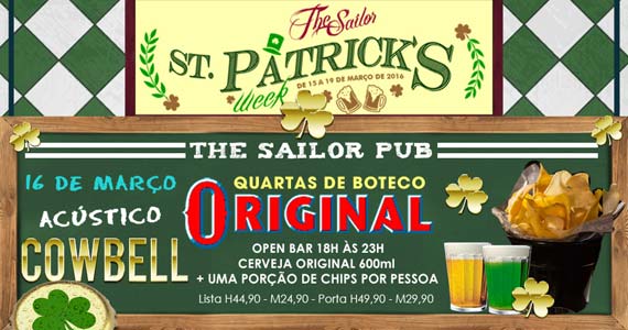 Banda Cowbell comanda a noite com acústico pop rock na semana de St. Patricks do The Sailor Eventos BaresSP 570x300 imagem