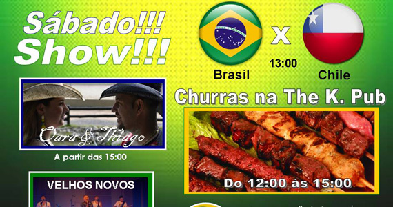 Jogo do Brasil com churrasco e apresentação de Velhos Novos e Oara & Thiago no The K. Pub Eventos BaresSP 570x300 imagem