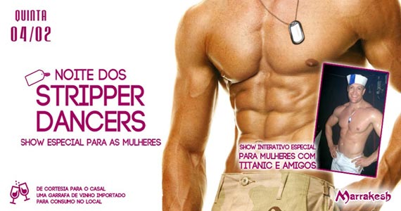 Noite do Stripper Dancers com show para as mulheres no Marrakesh Club quinta-feira Eventos BaresSP 570x300 imagem