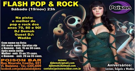 Sábado vai rolar muito flash pop & rock com Dj Demoh e Wadão no Poison Bar e Balada Eventos BaresSP 570x300 imagem